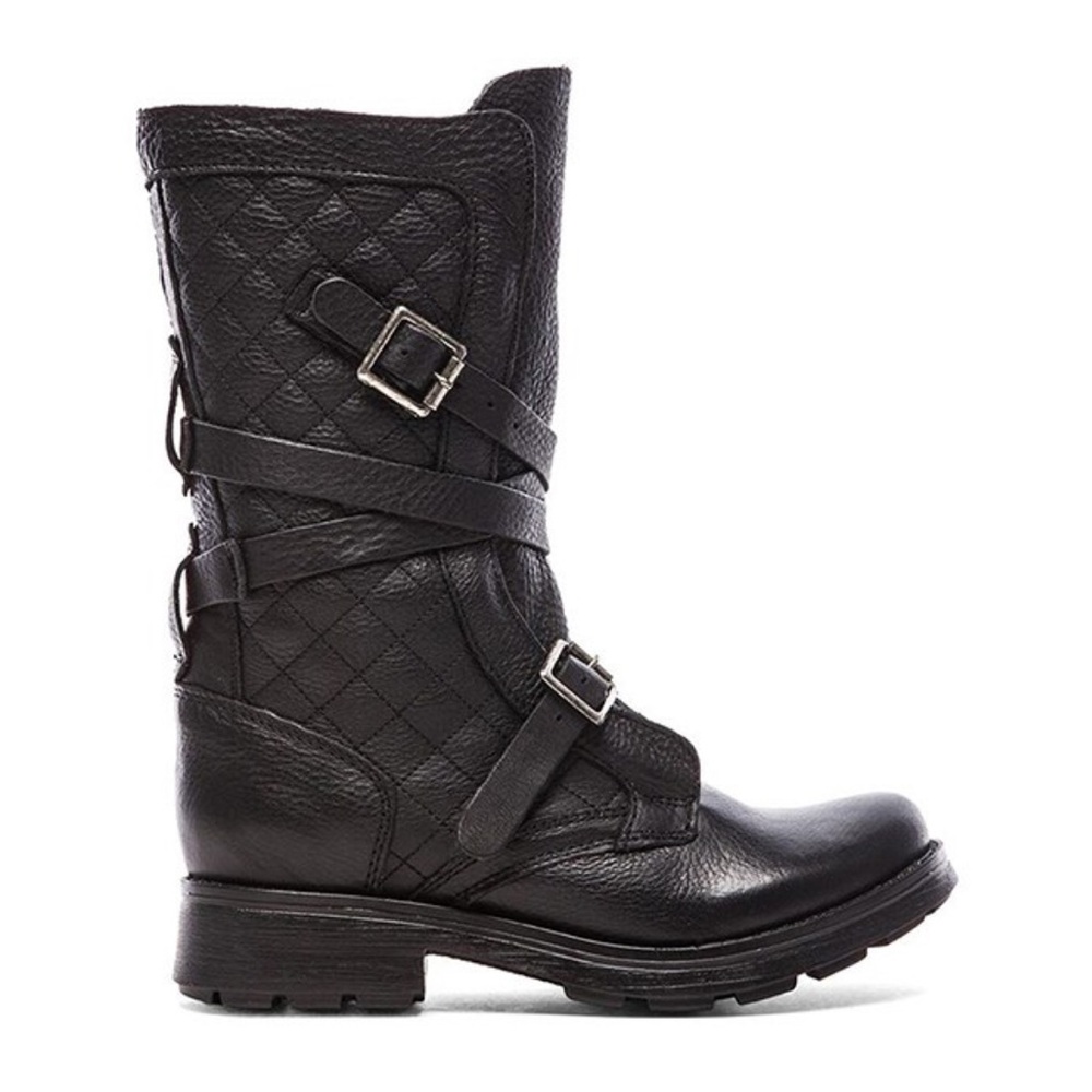 Steve Madden Bounti Black Leather Combat & Moto Boots - Size 6 (Pre-Owned, GC)